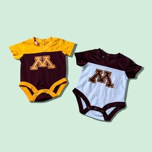 Set Of Two Baby University of Minnesota Gophers Maroon And Gold S/S Body Suits